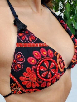 Aguaclara Swimwear Folk Embroidered Triangle Top & Side Tie Tassel Cheeky Bottom Bikini Set -Trend Swimwear aguaclara swimwear apparel accessories clothing swimwear aguaclara swimwear folk embroidered triangle top side tie tassel cheeky bottom bikini set 29387462410338