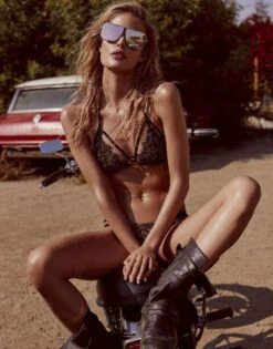 Beach Bunny Gunpowder & Lace Triangle Top Swimwear Separate -Trend Swimwear beach bunny apparel accessories clothing swimwear beach bunny gunpowder lace triangle top swimwear separate 28122175832162