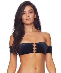 Beach Bunny Renegade Black Velvet Off Shoulder Top & Sydney Tango Thong Bottom Bikini Swimwear -Trend Swimwear beach bunny apparel accessories clothing swimwear beach bunny renegade black velvet off shoulder top sydney tango thong bottom bikini swimwear 7087613739106