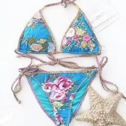 Liliana Montoya Swim B059BL Dana Blue Floral Embroidered Triangle Top & Tie Side Swimwear Set -Trend Swimwear montoya apparel accessories clothing swimwear liliana montoya swim b059bl dana blue floral embroidered triangle top tie side swimwear set 2583922540642