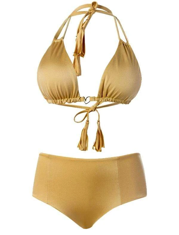 Liliana Montoya GAiA BIkini Gold Triangle Top & High Waist Bottom Set 3 Liliana Montoya GAiA BIkini Gold Triangle Top & High Waist Bottom Set